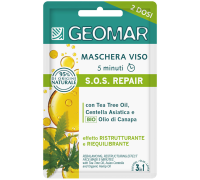 Geomar Maschera Viso 5 Minuti S.O.S. Repair Ristrutturante e Riequilibrante con Tea Tree Oil, Centella Asiatica e Olio di Canapa Bio 2 Dosi