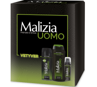 Malizia Uomo Cofanetto Vetyver con EDT Deodorant Spray 175ml + Gel Doccia Shampoo 250ml + Schiuma Da Barba 50ml