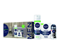 Nivea Sensitive Men cofanetto con schiuma da barba 200ml + balsamo dopobarba 100ml + deodorante roll-on 50ml + beauty