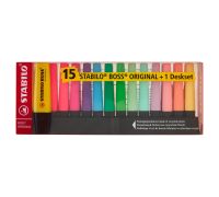 Stabilo boss original evidenziatori colori assortiti fluo + pastel desk-set 15 pezzi