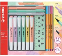 Stabilo pastel collection con 6 evidenziatori swing cool pastel-3 penne point 88-3 penne pointmax-1 righello stencil set 13 pezzi
