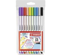 Stabilo pen 68 brush pennarello premium con punta a pennello colori assortiti 10 pezzi