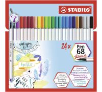 Stabilo pen 68 brush pennarello premium con punta a pennello colori assortiti 24 pezzi