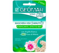 Geomar Maschera Viso 5 Minuti Purificante Effetto Mat con Fiore di Malva Bio e Argilla Bianca 2 Dosi