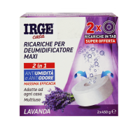 Irge Casa ricariche per deumidificatore maxi 2 in 1 antiumidità e antiodore aroma lavanda 2 x 450 grammi