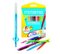 Mitama pennarelli super lavabili con presa triangolare e punta fine colori assortiti 12 pezzi