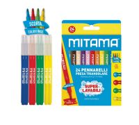 Mitama pennarelli super lavabili con presa triangolare e punta fine colori assortiti 24 pezzi