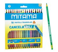 Mitama pastelli triangolari cancellabili con gomma colori assortiti 18 pezzi