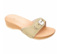 Scholl Pescura Flat zoccoli con tacco tomaia in pelle regolabile colore sabbia misura 39