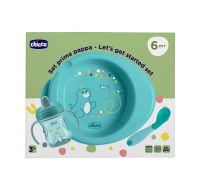Chicco set prima pappa piatto + tazza + cucchiaio colore azzurro 6m+