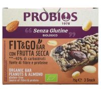 Probios Fit&Go Bar con frutta secca barrette proteiche senza glutine 3 x 25 grammi