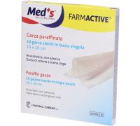 Med's farmactive garza paraffinata sterile per scottature ustioni e lesioni cutanee 10 garze 10 x 10cm