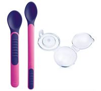 Mam Heat Sensitive Spoons & Cover 6m+ cucchiaini morbidi colore rosa 2 pezzi