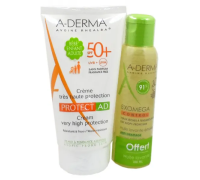 A-derma Protect AD spf50 crema protezione solare 150ml + A-derma Exomega olio lavante emolliente 100ml