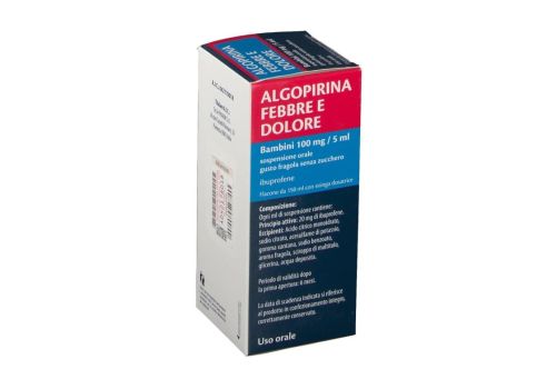 Algopirina Febbre Dolore Bambini 100 mg/5 ml - sospensione orale gusto fragola senza zucchero 150 ml