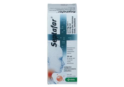 Septafar 1,5mg/ml+5,0mg/ml spray analgesico antisettico antifiammatorio per mucosa orale 30ml