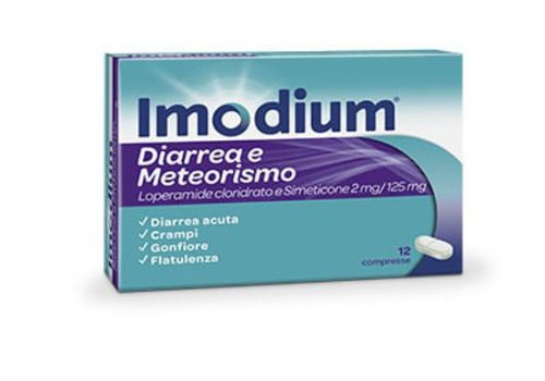 Imodium Diarrea e Meteorismo contro diarrea acuta crampi gonfiore flatulenza 12 compresse