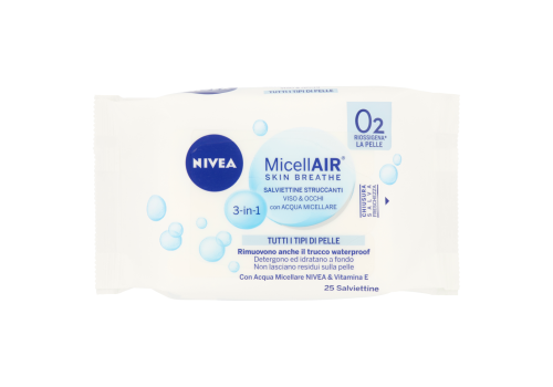 Nivea MicellAir Salviettine Struccanti Viso e Occhi con Acqua Micellare per Tutti i Tipi di Pelle 25 Salviette