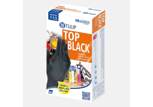 Tulip Top Black guanti monouso in nitrile senza polvere colore nero taglia m 100 pezzi