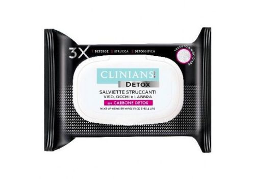 Clinians Detox Salviette Struccanti Viso Occhi e Labbra con Carbone Detox 25 Salviette