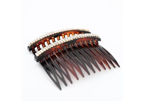 Pettine Doppia Fila Strass Marrone 1pz