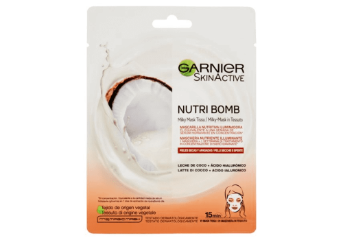 Garnier Skin Active Nutri Bomb Maschera in Tessuto Nutriente Illuminante al Latte di Cocco e Acido Ialuronico per Pelli Secche e Spente 1 pezzo