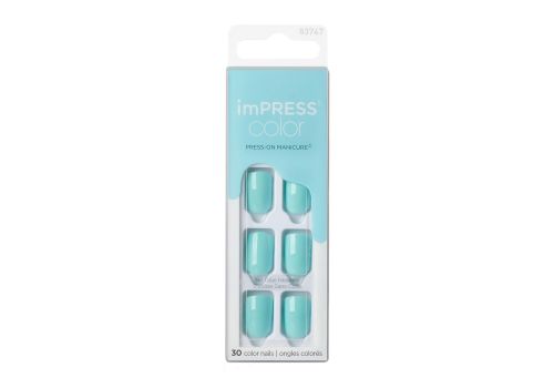 Kiss imPress Colore Azzurro 30 Unghie Artificiali con Applicazione a Pressione