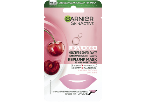 Garnier Skin Active Lips Maschera Labbra In Tessuto Rimpolpante 15 Minuti Ciliegia Pantenolo
