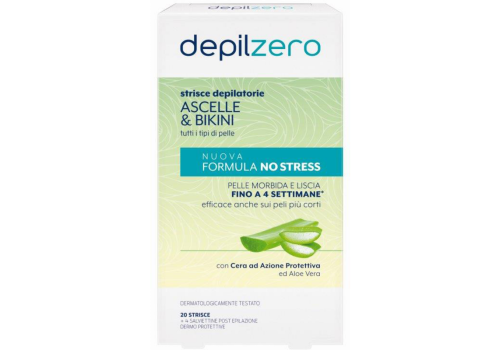 Depilzero Strisce Depilatorie Ascelle e Bikini Formula No Stress 20 Strisce + 4 Salviette Post-Epilazione