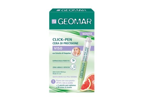 Geomar Click-Pen Cera Depilatoria Di Precisione per il Viso 1 Penna + 20 Strisce + 2 Salviette Post-Epilazione