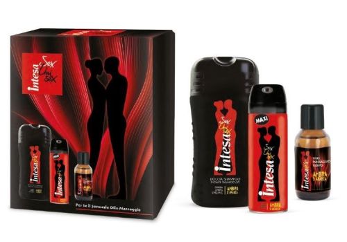 Intesa Sex Unisex Cofanetto Ambra D'Arabia con Doccia Shampoo 250ml + Body Spray 150ml + Olio Massaggio 100ml
