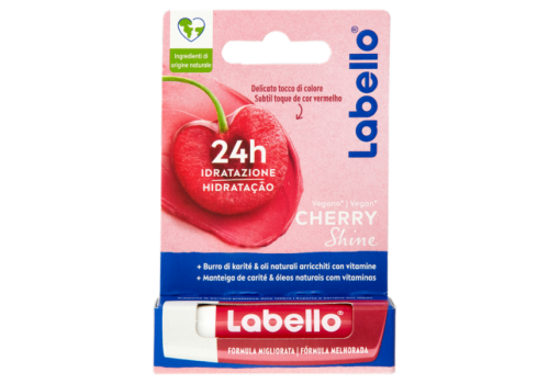Labello Cherry Shine Burrocacao 24H Idratazione con Burro di Karitè e Oli Naturali Arricchiti con Vitamine 1 Stick