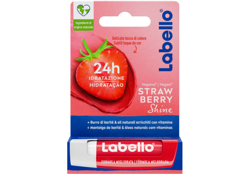 Labello Strawberry Shine Burrocacao 24H Idratazione con Burro di Karitè e Oli Naturali Arricchiti con Vitamine 1 Stick