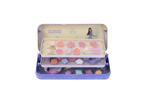 Lip Smacker Triple Layer Beauty Tin Disney Wish con 16 lucidalabbra + 8 colori in crema + 2 accessori per capelli + 2 applicatori + 2 adesivi decorativi