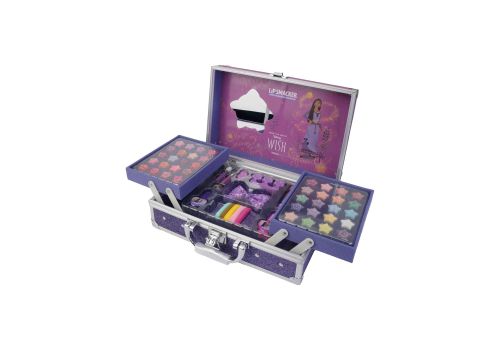 Lip Smaker Beauty Case Disney Wish con 20 lucidalabbra + 20 ombretti in crema + 1 balsamo labbra + 2 pennelli applicatori + 2 smalti + accessori