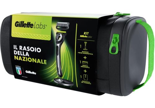 Gillette labs kit rasatura uomo con rasoio con base magnetica + crema idratante + astuccio da viaggio