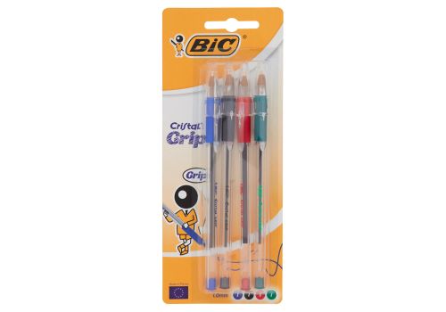 Bic Cristal Grip penne a sfera 1,0mm colori assortiti blu/nero/rosso/verde 4 pezzi