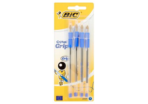 Bic Cristal Grip medium penna sfera 1,0mm colore blu 4 pezzi