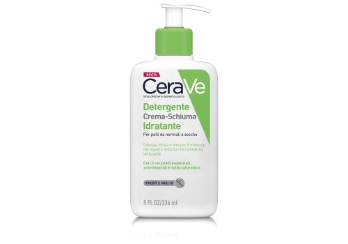 CeraVe Detergente crema-schiuma idratante Deterge ed Idrata. Con 3 ceramidi essenziali, acido ialuronico e tecnologia MVE 236ml