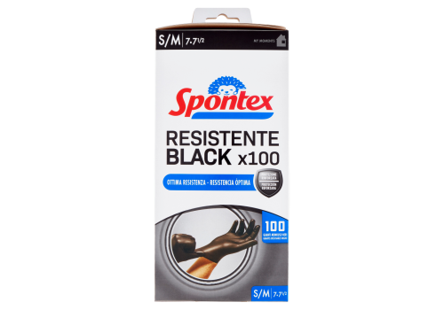 Spontex Resistente Black guanti in gomma monouso neri per la casa taglia s/m 100 pezzi