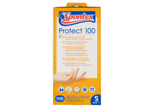 Spontex Protect 100 guanti casalinghi usa&getta multiuso e resistenti senza lattice e polvere taglia s 100 pezzi