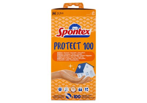 Spontex Protect 100 guanti casalinghi usa&getta multiuso e resistenti senza lattice e polvere taglia m 100 pezzi