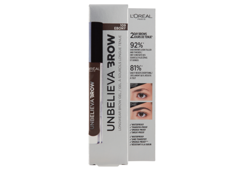 L'Oréal Paris Unbelievabrow 109 ebony gel fissante per sopracciglialunga a lunga tenuta 3,4ml