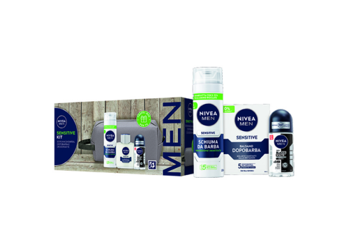 Nivea Sensitive Men cofanetto con schiuma da barba 200ml + balsamo dopobarba 100ml + deodorante roll-on 50ml + beauty