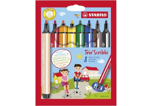 Stabilo trio scribbi pennarello triangolare con punta ammortizzata colori assortiti 8 pezzi