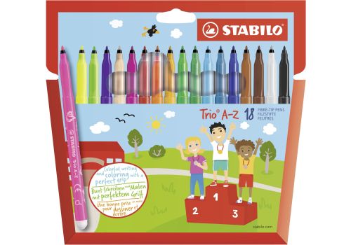 Stabilo trio a-z pennarello a punta fine e fusto triangolare colori assortiti 18 pezzi