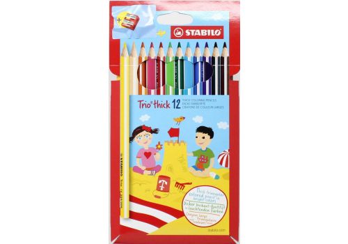 Stabilo trio thick matita colorata triangolare colori assortiti 12 pezzi + temperino