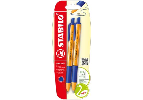 Stabilo pointball penna a sfera a scatto co2 neutral pack da 2 blu