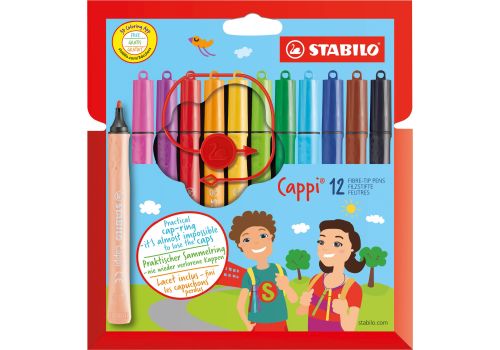 Stabilo cappi pennarello con cordino porta cappuccio colori assortiti 12 pezzi