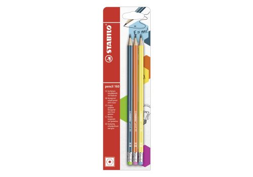 Stabilo pencil 160 matita in grafite con gommino gradazione hb colori assortiti petrolio/arancio/giallo 3 pezzi